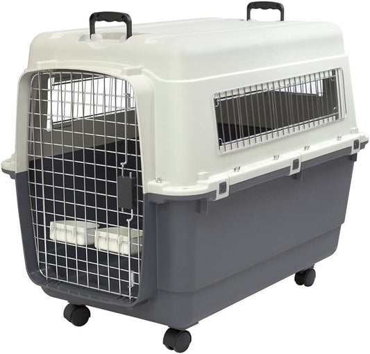 Plastic Kennels Rolling Plastic Airline Approved Wire Door Travel Dog Crate, X-Large, Gray