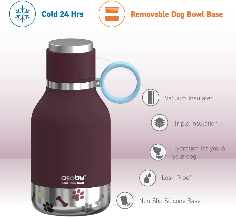 Insulated Travel Bottle with Dog Bowl Attachment (33 Ounce)