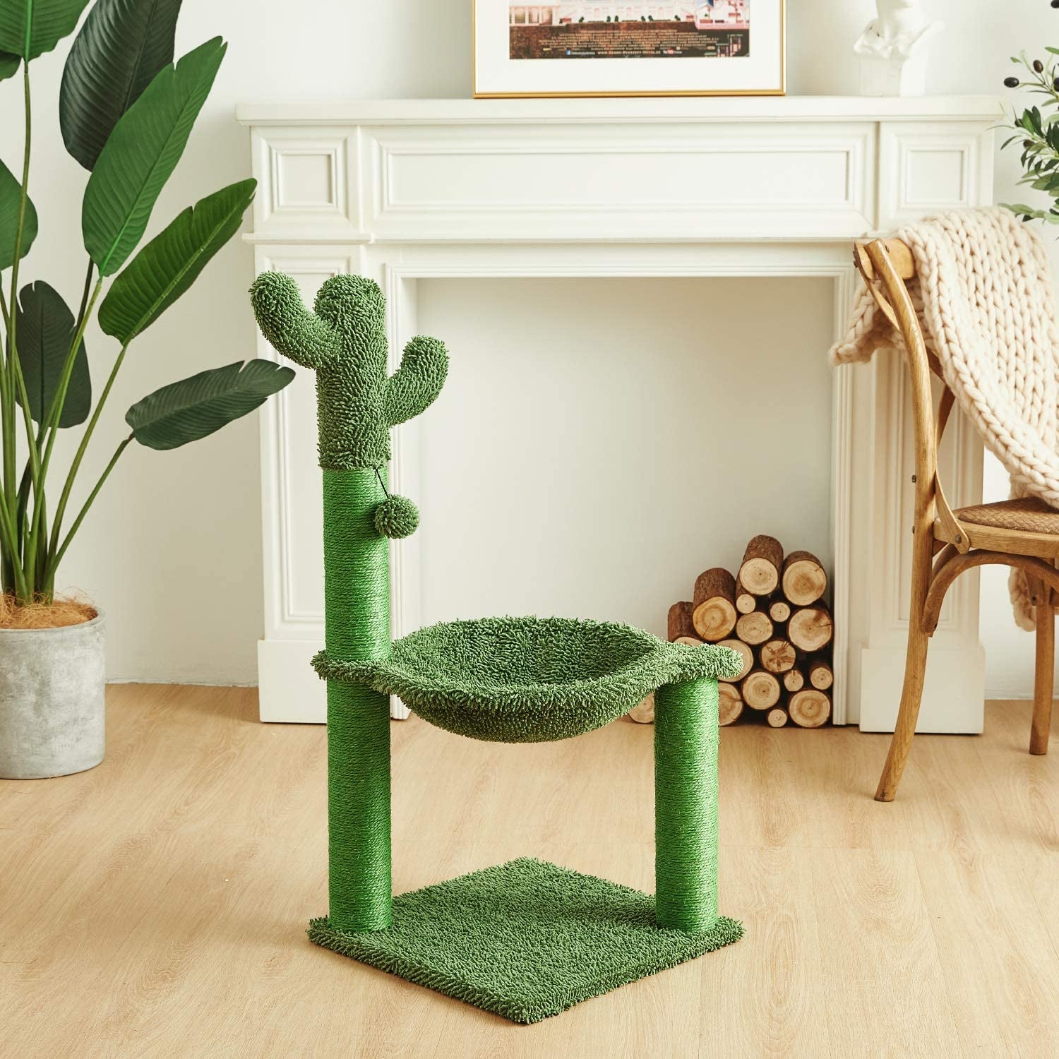 35 Inches Cactus Cat Tree with Hammock and Full Wrapped Sisal Scratching Post for Cats