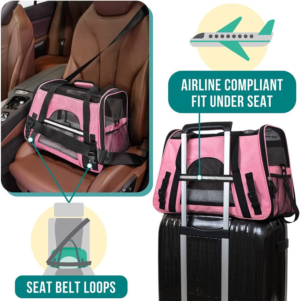 Airline Approved Pet Carrier for Cat or Small Dogs,  Ventilated Pet Carrying Bag Medium Large Kitten Puppy, Pink