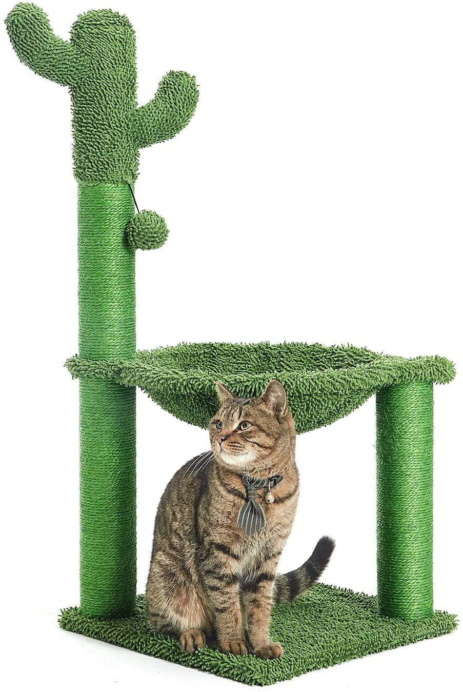 35 Inches Cactus Cat Tree with Hammock and Full Wrapped Sisal Scratching Post for Cats