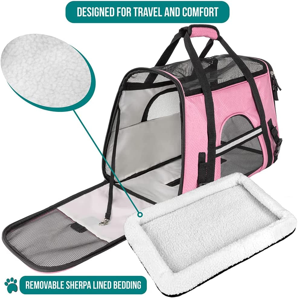 Airline Approved Pet Carrier for Cat or Small Dogs,  Ventilated Pet Carrying Bag Medium Large Kitten Puppy, Pink