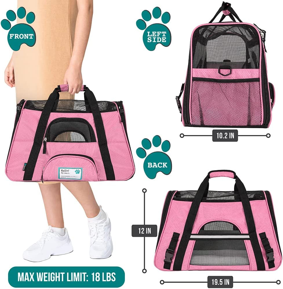 Airline Approved Pet Carrier for Cat or Small Dogs,  Ventilated Pet Carrying Bag Medium Large Kitten Puppy, Pink