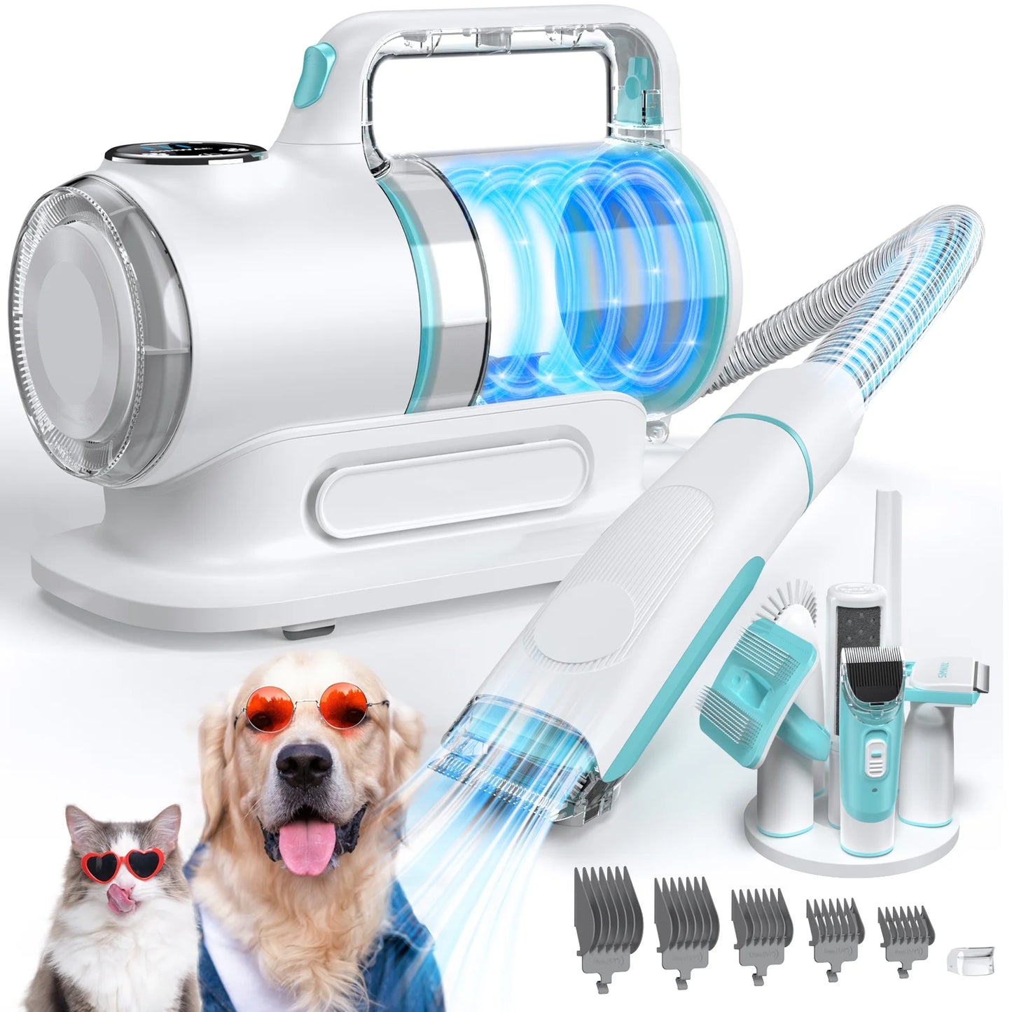 6-in-1 Pet Grooming Vacuum Kit with Dog Clippers, Powerful Suction for Shedding, Low Noise Grooming