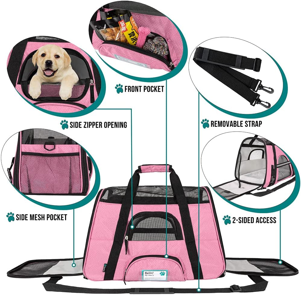 Airline Approved Pet Carrier for Cat or Small Dogs,  Ventilated Pet Carrying Bag Medium Large Kitten Puppy, Pink