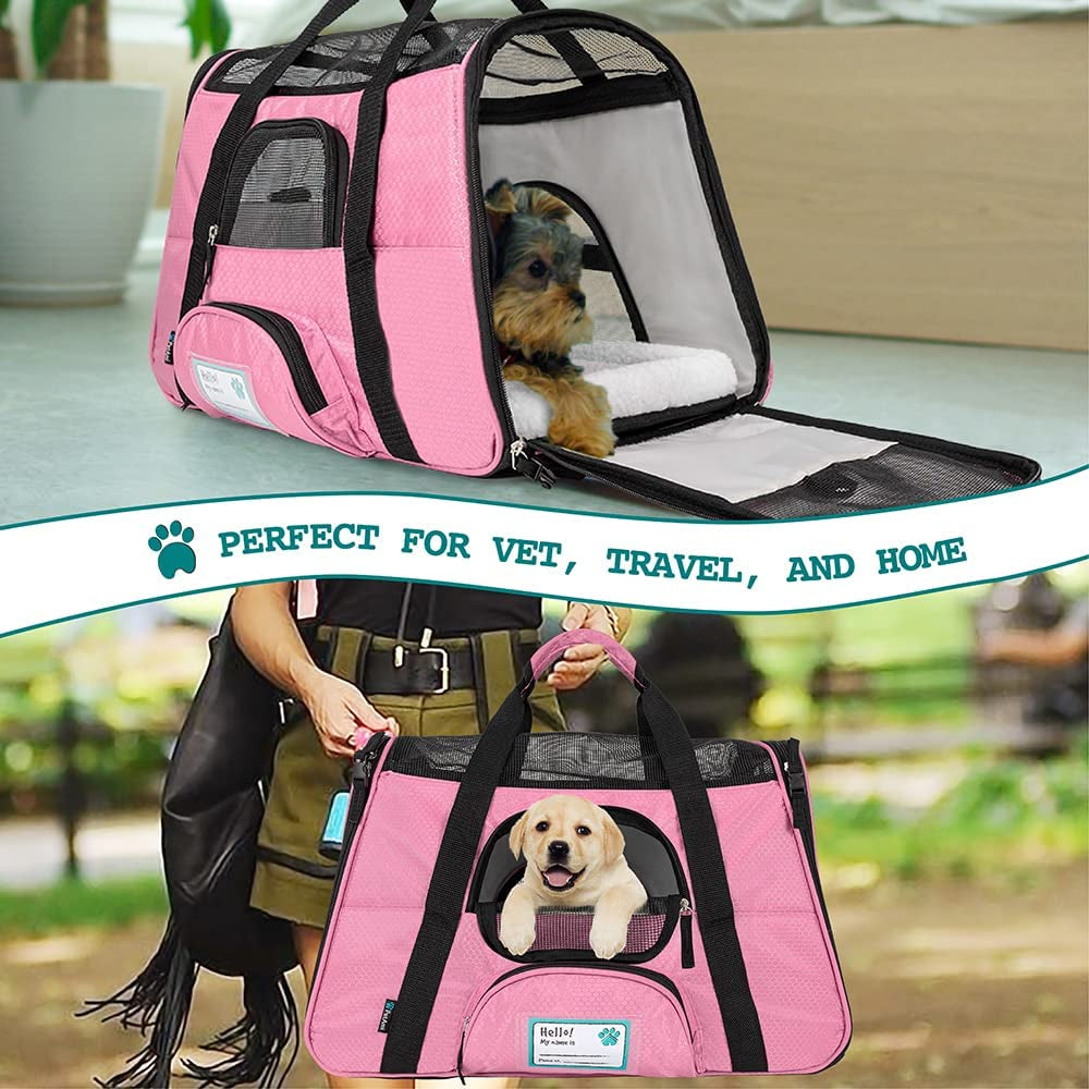 Airline Approved Pet Carrier for Cat or Small Dogs,  Ventilated Pet Carrying Bag Medium Large Kitten Puppy, Pink