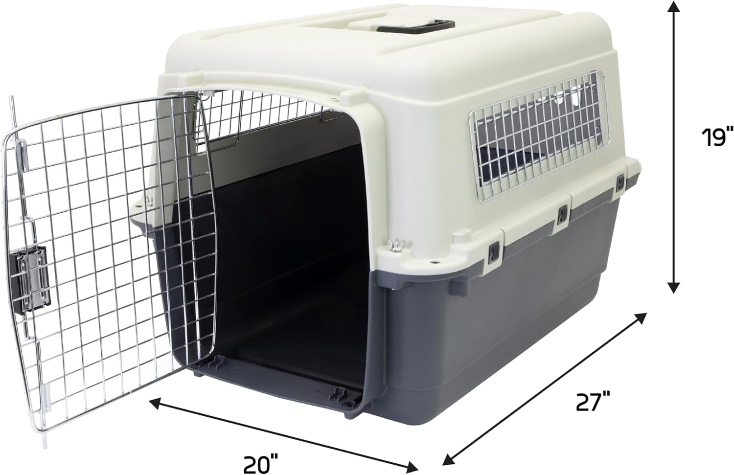 Plastic Kennels Rolling Plastic Wire Door Travel Dog Crate - Medium, Gray (CM-2001-CS01)