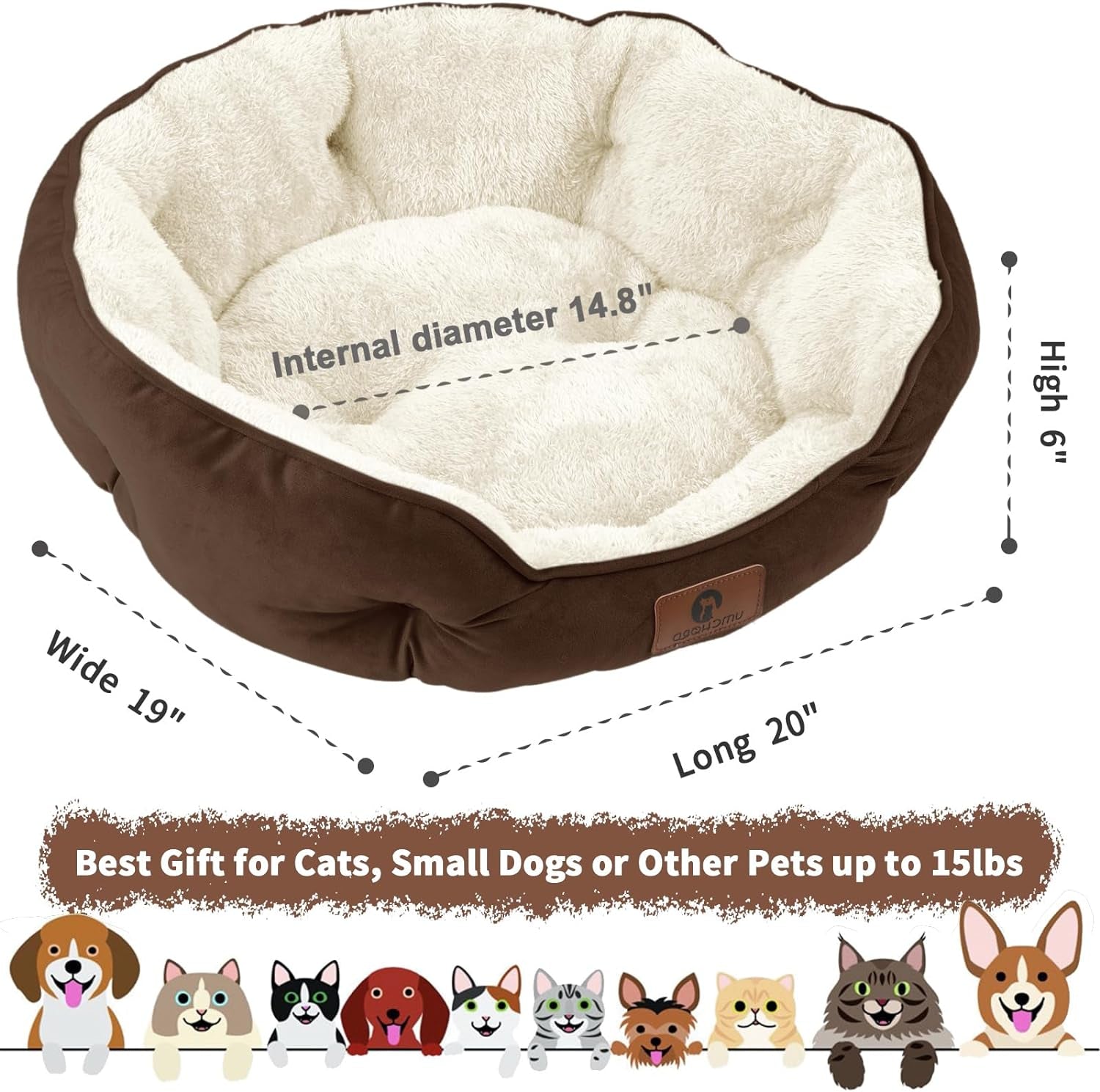 Small Dog Bed for Small Dogs, Cat Beds for Indoor Cats, Pet Bed for Puppy and Kitty, Extra Soft & Machine Washable with Anti-Slip & Water-Resistant, Brown, 20 Inches