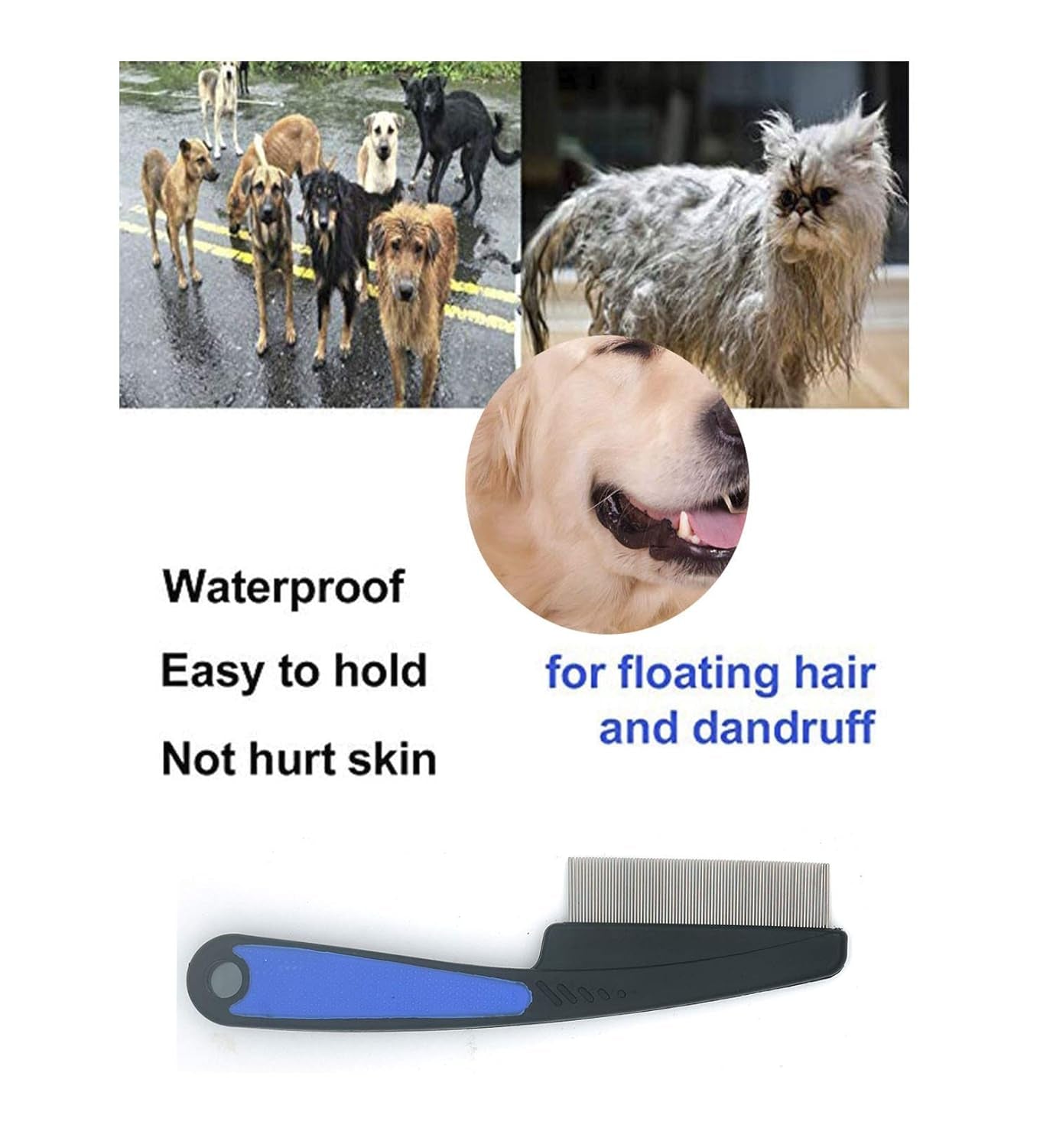 Flea Comb with Rubber Handle,Flea Comb for Dogs, Lice Combs,Tick Comb, Cat Flea Combs with Durable Teeth for Removing Tear Stains, Fleas, Dandruff, Lice by