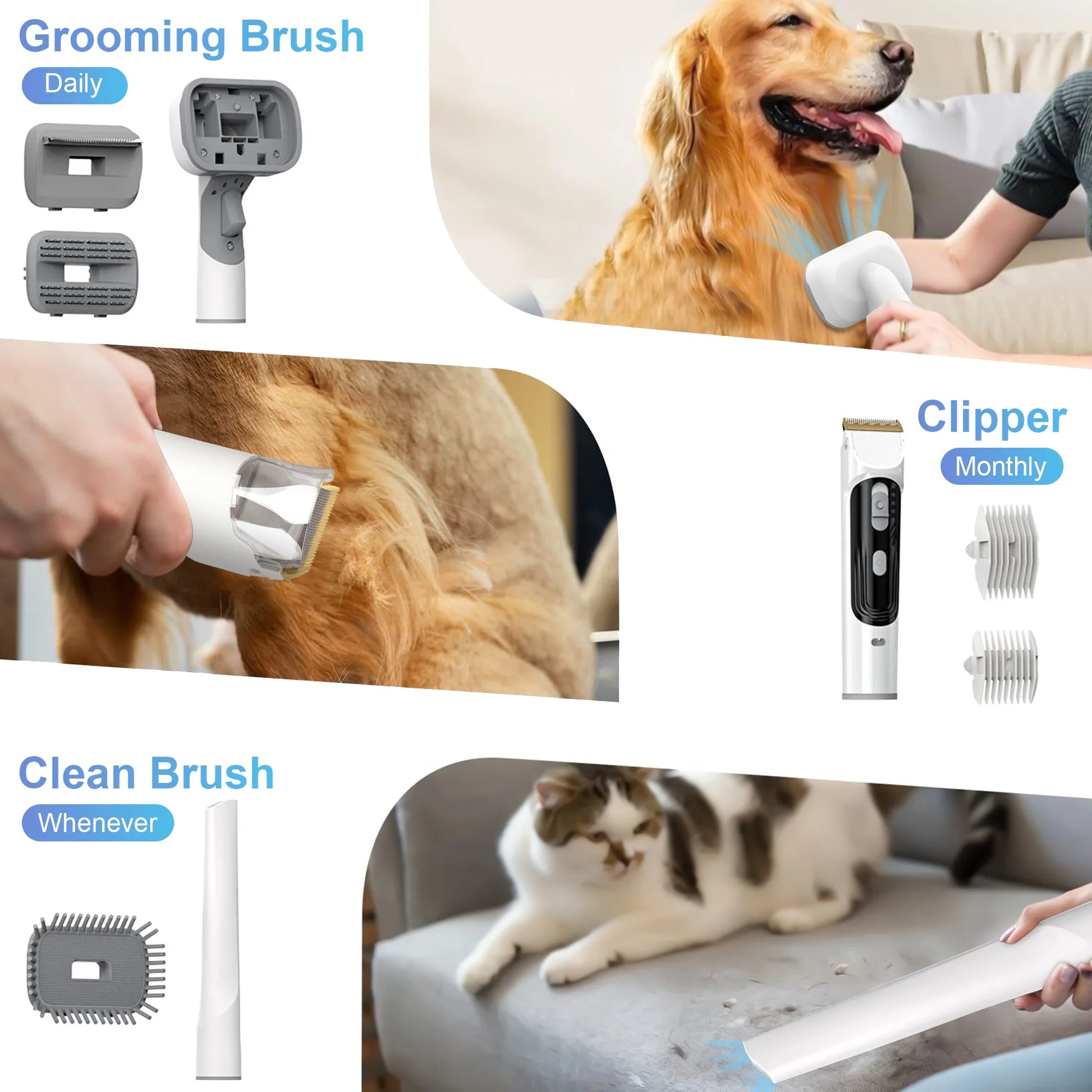 Dog Grooming Kit & Vacuum, 2.5L Pet Hair Vacuum Suction 99% Pet Hair,3 Modes Suction Dog Grooming Clipper Kit,5 Pet Groomer Tools,Low Noise Pet Shedding Vacuum for Dogs Cats,White