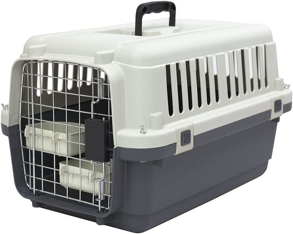 Plastic Kennels Rolling Plastic Wire Door Travel Dog Crate - Small - No Wheel, Tan