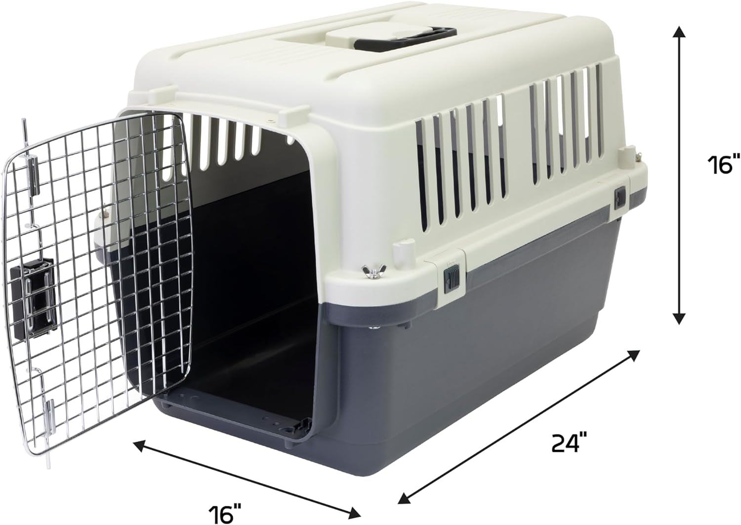 Plastic Kennels Rolling Plastic Wire Door Travel Dog Crate - Small - No Wheel, Tan