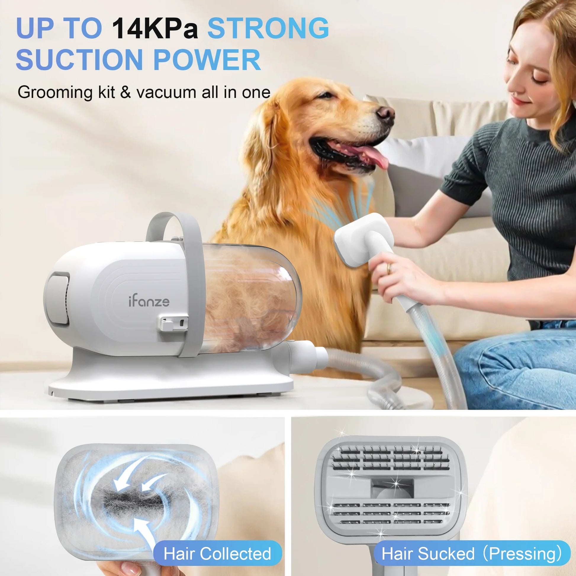 Dog Grooming Kit & Vacuum, 2.5L Pet Hair Vacuum Suction 99% Pet Hair,3 Modes Suction Dog Grooming Clipper Kit,5 Pet Groomer Tools,Low Noise Pet Shedding Vacuum for Dogs Cats,White