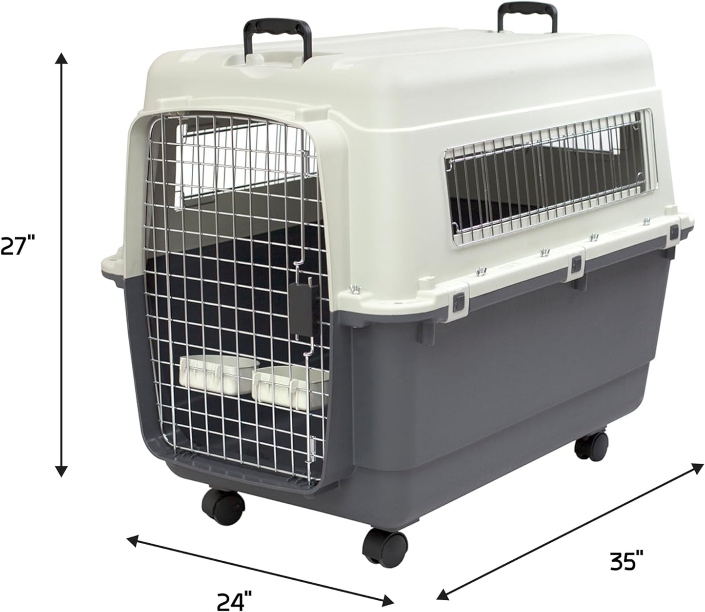 Plastic Kennels Rolling Plastic Airline Approved Wire Door Travel Dog Crate, X-Large, Gray