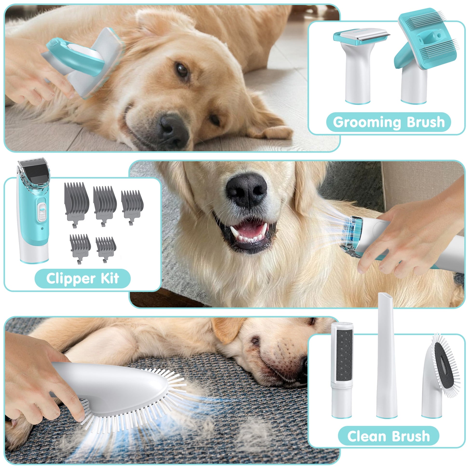 6-in-1 Pet Grooming Vacuum Kit with Dog Clippers, Powerful Suction for Shedding, Low Noise Grooming