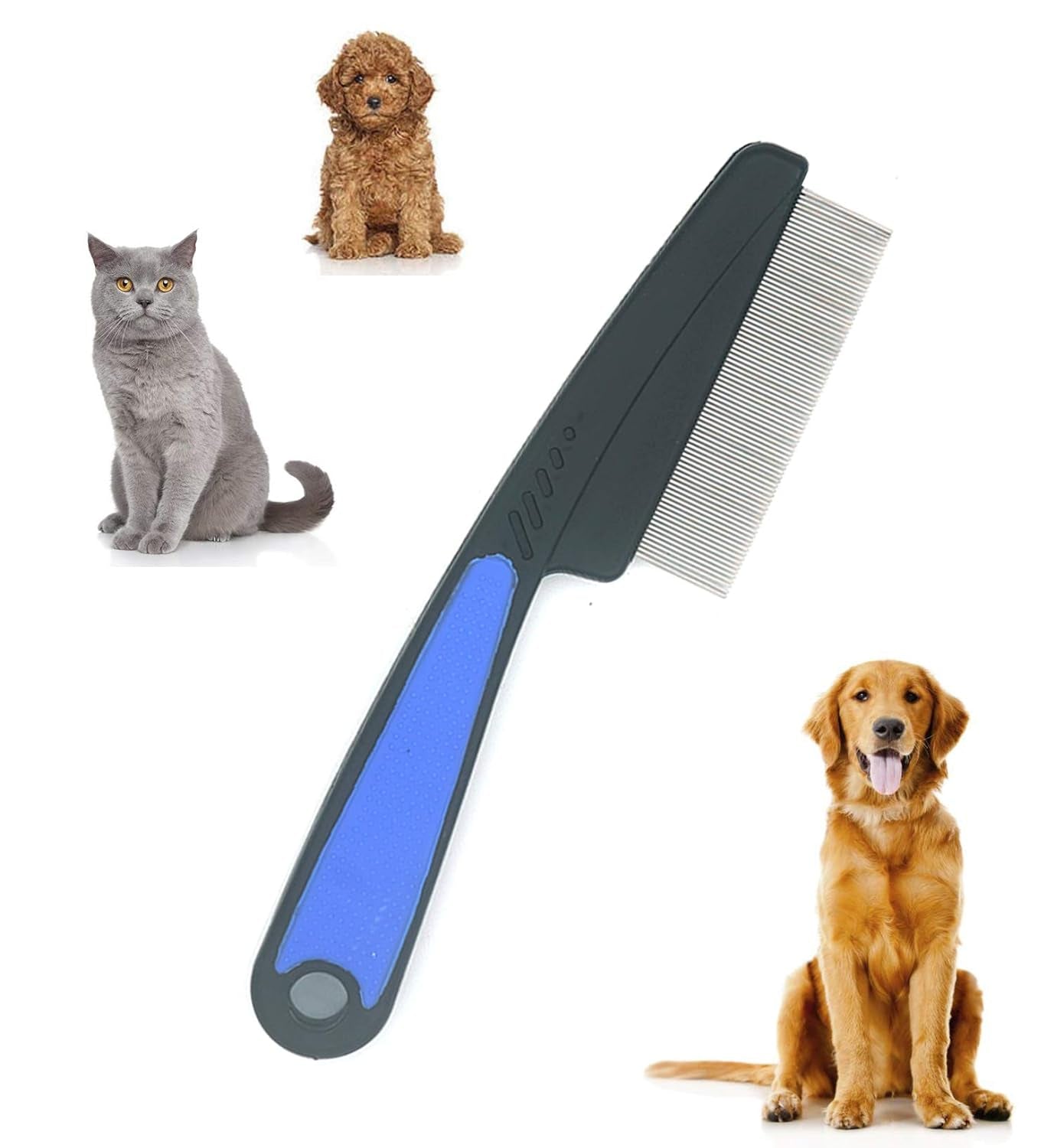 Flea Comb with Rubber Handle,Flea Comb for Dogs, Lice Combs,Tick Comb, Cat Flea Combs with Durable Teeth for Removing Tear Stains, Fleas, Dandruff, Lice by